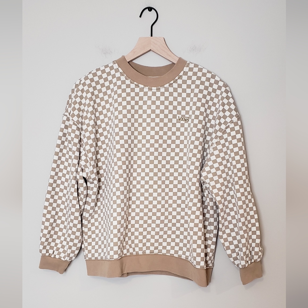 Vans Women's Checkerboard Crewneck Sweatshirt - Beige/White